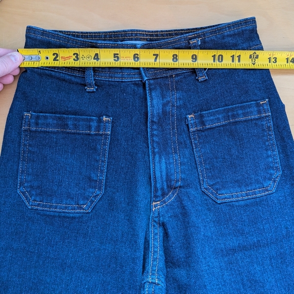 ZARA Wide Leg Flare Jeans Size 2 Dark Blue Sailor Style High Rise 99% Cotton - Picture 8 of 11
